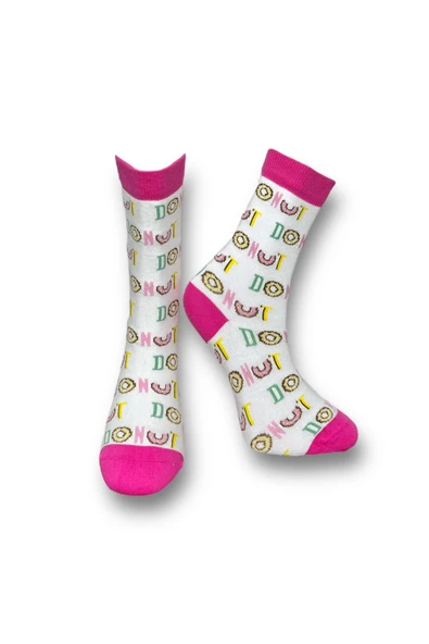 Me-vo  3'lü Çok Renkli Bay/Bayan Unisex Esnek Nem Alabilen Pamuklu Donut Desenli Soket Çoraplar - Resim 4