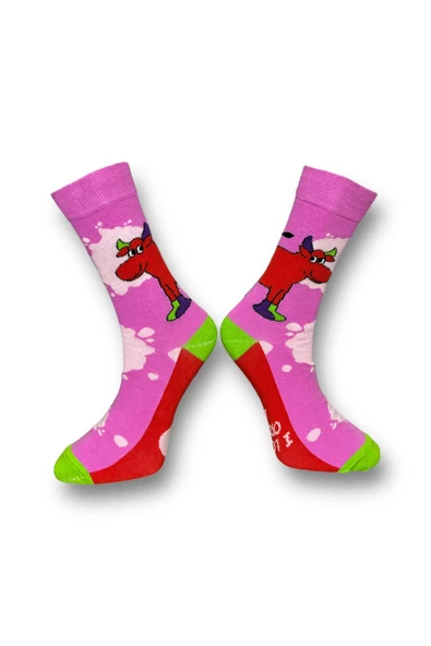 Me-vo  2'li Çok Renkli Bay/Bayan Unisex Esnek Nem Alabilen Pamuklu İnek Desenli Soket Çoraplar - Resim 3