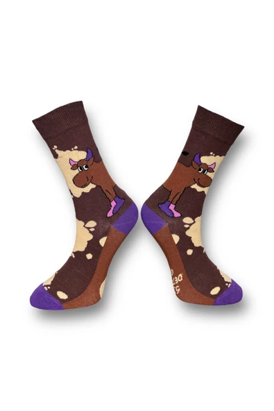 Me-vo  2'li Çok Renkli Bay/Bayan Unisex Esnek Nem Alabilen Pamuklu İnek Desenli Soket Çoraplar - Resim 5