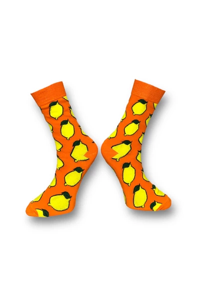 Me-vo  3'lü Çok Renkli Bay/Bayan Unisex Esnek Nem Alabilen Pamuklu Limon Desenli Soket Çoraplar - Resim 3