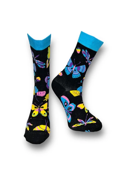 Me-vo  2'li Çok Renkli Bay/Bayan Unisex Esnek Nem Alabilen Pamuklu Desenli Soket Çoraplar - Resim 4