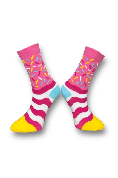 Me-vo  3'lü Çok Renkli Bay/Bayan Unisex Esnek Nem Alabilen Pamuklu Donut Desenli Soket Çoraplar - Resim 7
