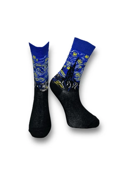 Me-vo  2'li Çok Renkli Bay/Bayan Unisex Esnek Nem Alabilen Pamuklu Sanatsal Soket Çoraplar - Resim 4