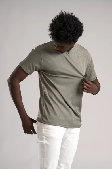 FBI Regular Fit Kendinden Çizgili Likralı Bisiklet Yaka T-shirt - 9