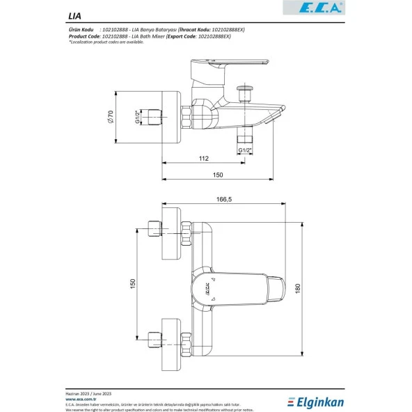 E.C.A Lia Banyo Duş Bataryası 102102888 - 2