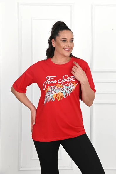 Kadın Büyük Beden Free Spirit Baskılı T-Shirt 1576-23 - 7