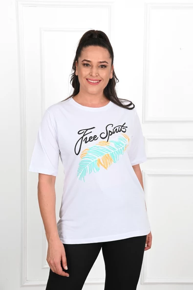 Kadın Büyük Beden Free Spirit Baskılı T-Shirt 1576-23 - 11