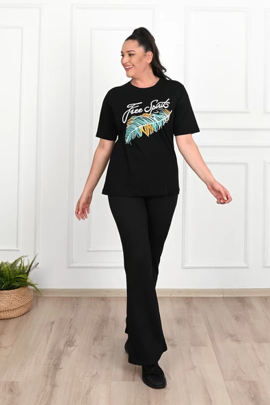 Kadın Büyük Beden Free Spirit Baskılı T-Shirt 1576-23 - 2