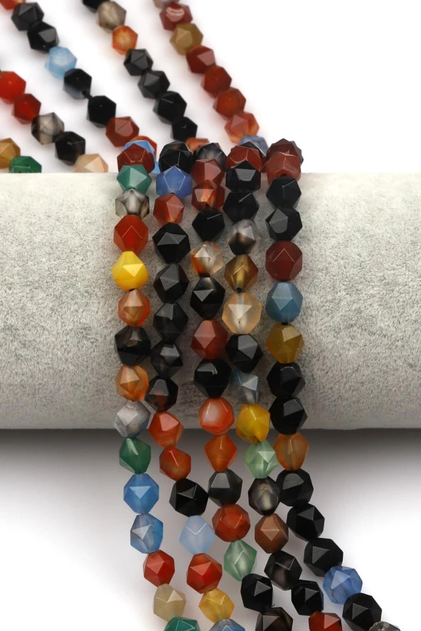 Renkli Akik Doğal Taş Dizi Hexagonel Kesim ürün görseli