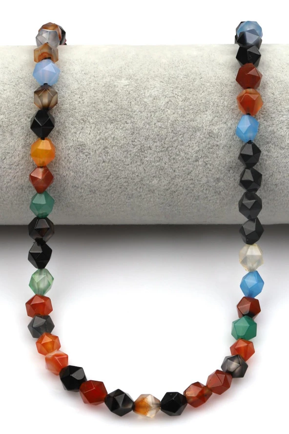 Renkli Akik Doğal Taş Dizi Hexagonel Kesim - Resim 2