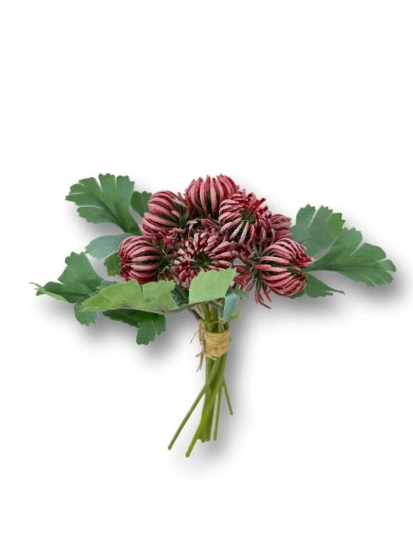 Nettenevime Yapay Çiçek Doğmamış Kırmızı Krizantem Demeti 5 Dallı Gelin Çiçeği Ve Aranjman Aradal Çiçeği 24cm - 2