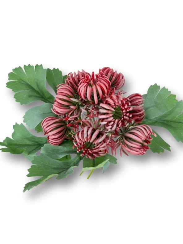 Nettenevime Yapay Çiçek Doğmamış Kırmızı Krizantem Demeti 5 Dallı Gelin Çiçeği Ve Aranjman Aradal Çiçeği 24cm - 3