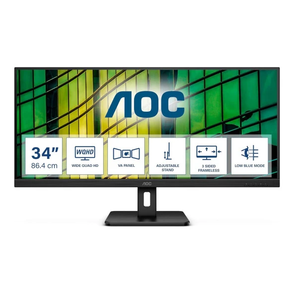 AOC U34E2M/BK 34" 100Hz 4Ms HDMI+DP WQHD Adaptive-Sync VA Vesa Monitör