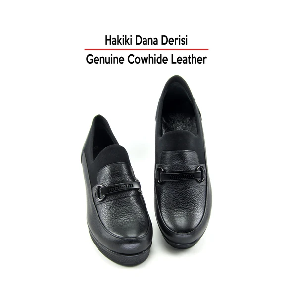 Erkan Saçmacı Catherine Siyah Hakiki Dana Derisi Dolgu Topuklu Streç Günlük Ayakkabı - Resim 7