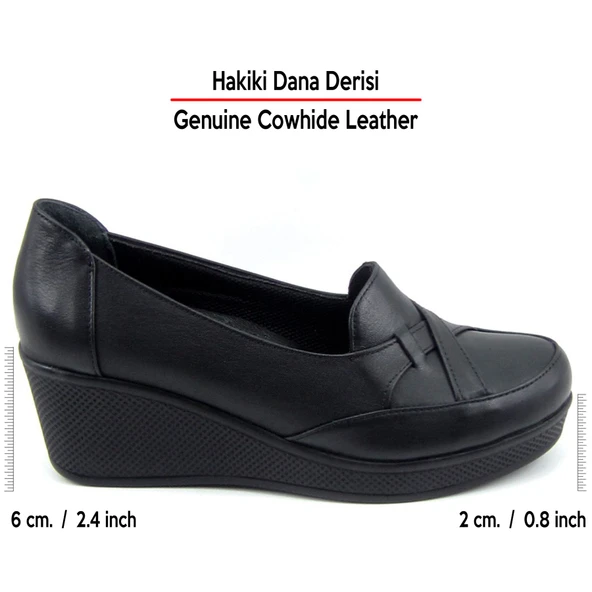 Erkan Saçmacı Shay Siyah Hakiki Dana Derisi Çapraz Bant Detaylı Dolgu Topuklu Günlük Ayakkabı - Resim 2