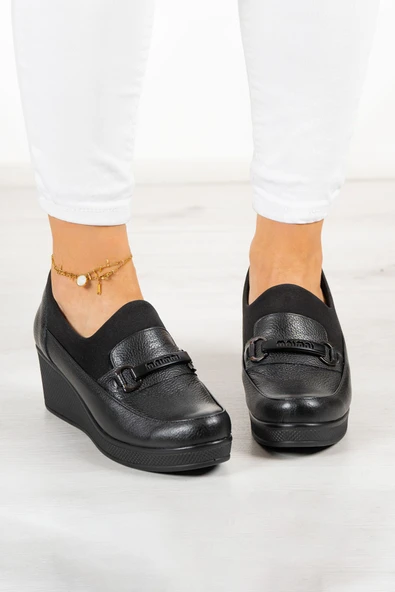 Erkan Saçmacı Catherine Siyah Hakiki Dana Derisi Dolgu Topuklu Streç Günlük Ayakkabı - Resim 3