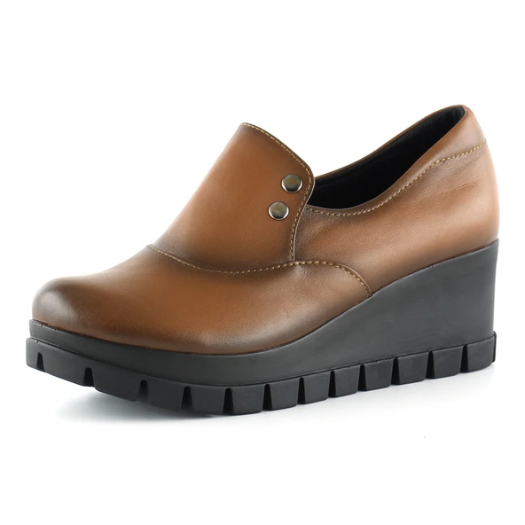 Erkan Saçmacı Gloria Taba Hakiki Deri Dolgu Topuklu Günlük Ayakkabı