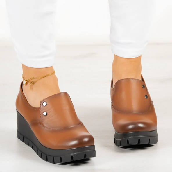 Erkan Saçmacı Gloria Taba Hakiki Deri Dolgu Topuklu Günlük Ayakkabı - 4