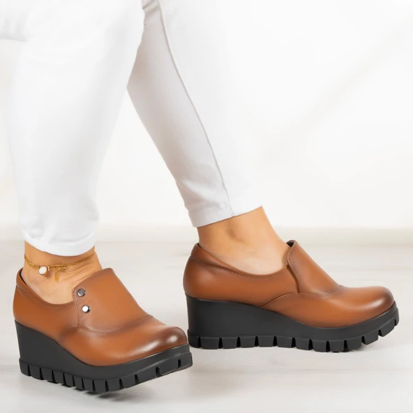 Erkan Saçmacı Gloria Taba Hakiki Deri Dolgu Topuklu Günlük Ayakkabı - 2