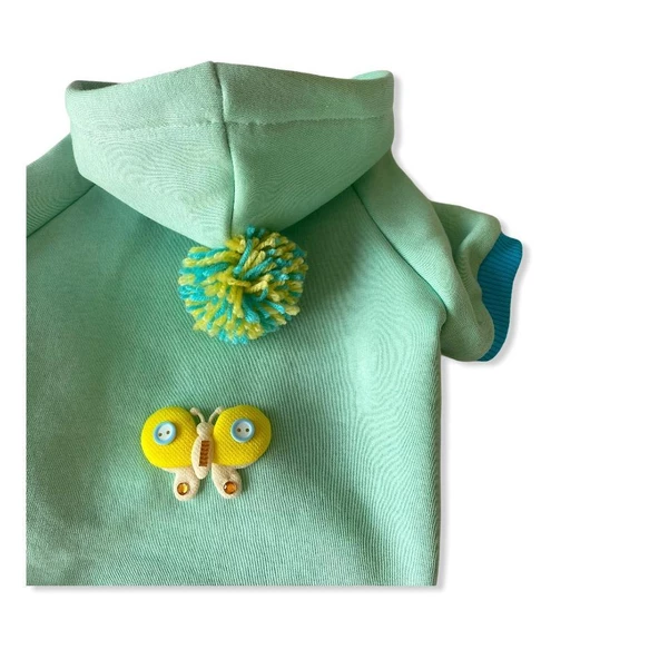 Su Yeşili Kelebek Kapşonlu Sweat by Kemique Köpek Kazağı - 8