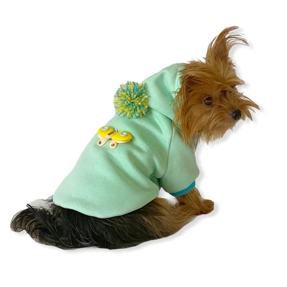 Su Yeşili Kelebek Kapşonlu Sweat by Kemique Köpek Kazağı - 2