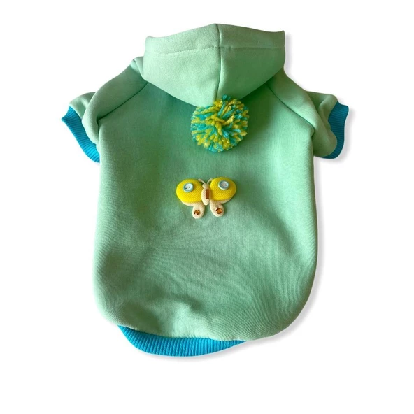 Su Yeşili Kelebek Kapşonlu Sweat by Kemique Köpek Kazağı - 6