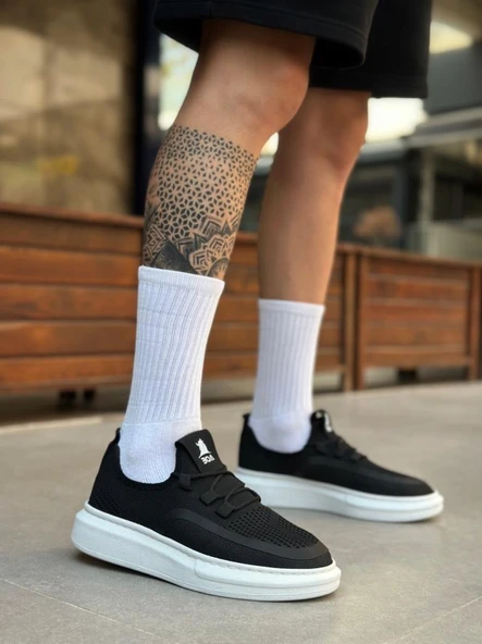 BA0375 Özel Örme Triko Tarz Siyah Renk Spor Ayakkabı - Resim 3