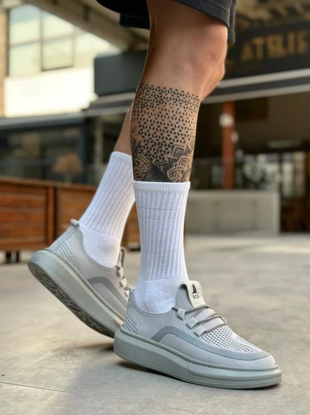BA0375 Özel Örme Triko Tarz Gri Renk Spor Ayakkabı - Resim 2