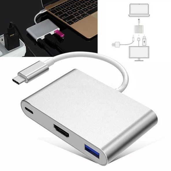 CODEGEN CDG-CNV39 0.15metre TYPE-C -HDMI_USB 3.0_TYPE-C Çevirici Adaptör Gümüş 1080p - 2