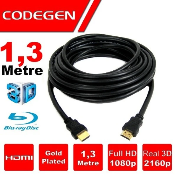 CODEGEN CPS13 1.3metre HDMI Görüntü Kablosu 3D Gold 1.4v 2K