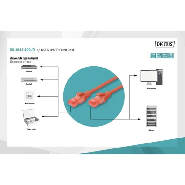 DIGITUS 10m CAT6 Utp DK-1617-100/R Kırmızı Patch Kablo - 2