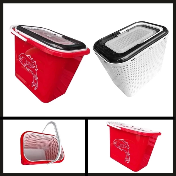 Uyguna-Yakala Fishack Süzgeçli Balıkçı Kovası 15 Lt Kırmızı Kod 179 - Resim 2