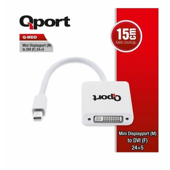 QPORT Q-MDD 0.15metre DP-DVI (24+5) Görüntü Adaptörü Beyaz 1080p ürün görseli 1