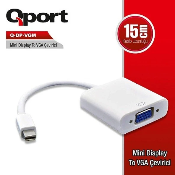 QPORT Q-DP-VGM 0.15metre mDP-VGA (D) Görüntü Adaptörü Beyaz 1080p ürün görseli 1