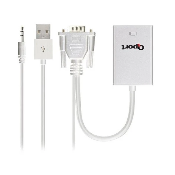 QPORT Q-VH 0.15metre VGA- HDMI Görüntü Adaptörü Beyaz Sesli 1080p - 3