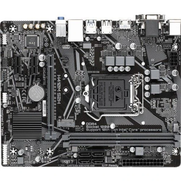 GIGABYTE H410M-S2H v2 DDR4 HDMI DVI PCIe 16X v3.0 1200p mATX - 2
