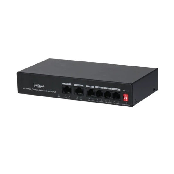 DAHUA 6port 36w 4port PoE PFS3006-4ET-36 10/100 2X-UPLINK Yönetilemez Switch - Resim 2