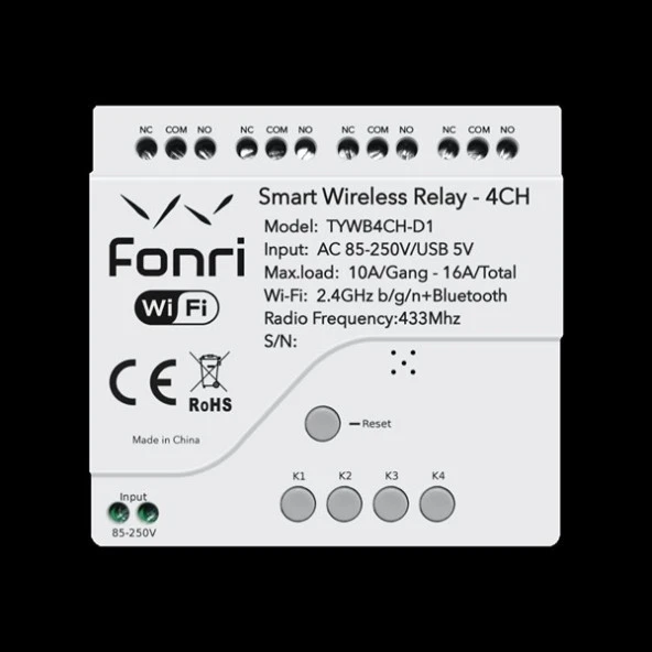 Fonri Wf3-Tm4-0201-01 Wıfı Kablosuz Akıllı Kablosuz Röle - 4 Kanal