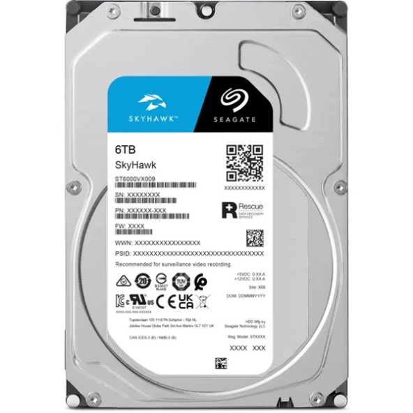 SEAGATE 3.5" 6TB SKYHAWK ST6000VX009 5900 RPM 256MB SATA-3 Güvenlik Diski ürün görseli