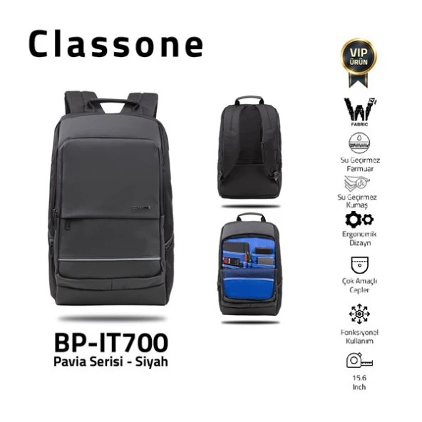 Classone BP-IT700 Pavia 15.6" Laptop Notebook Sırt Çantası-Siyah - Resim 5