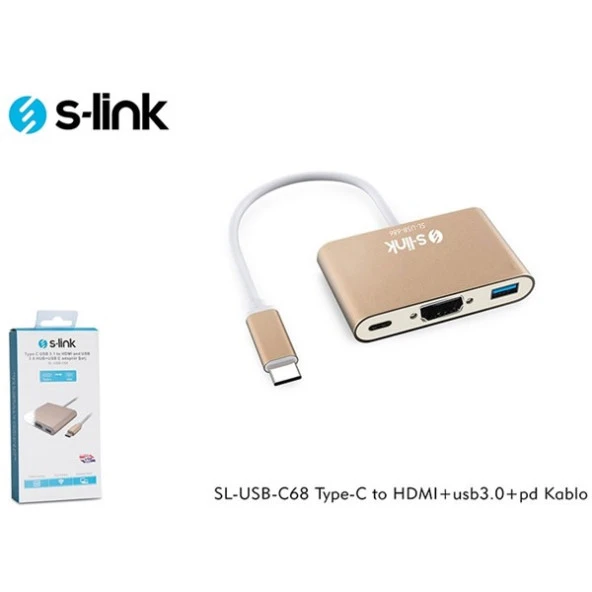 S-LINK SL-USB-C68 0.15metre TYPE-C - HDMI_USB 3.0 Çevirici Adaptör Gold 4K - Resim 3