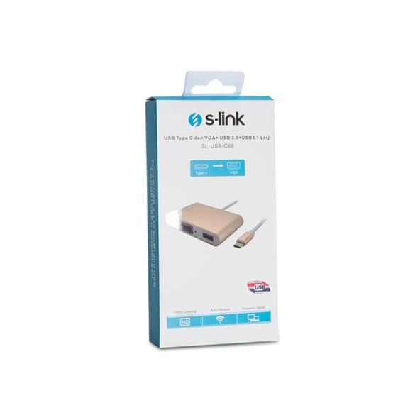 S-LINK SL-USB-C66 0.15metre TYPE-C-USB 3.0_VGA Çevirici Adaptör 4K - Resim 5