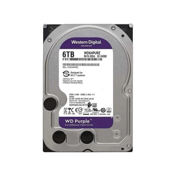 WD 6TB PURPLE WD64PURZ 256MB 5700RPM SATA-3 GÜVENLİK DİSKİ