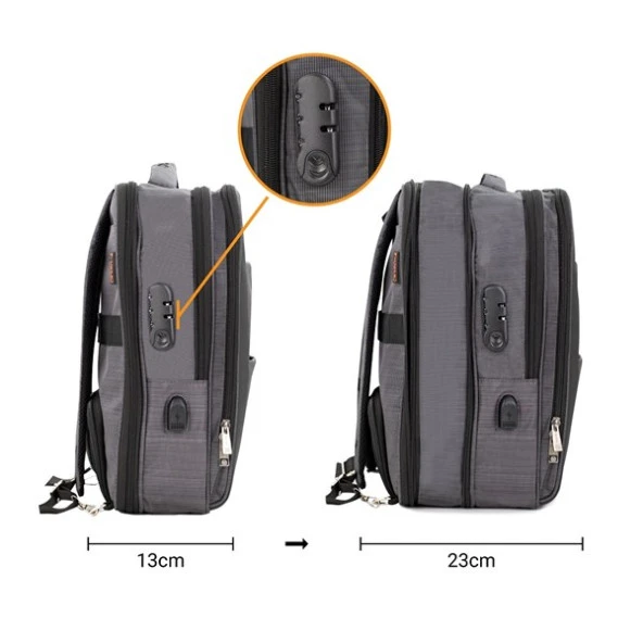 NPO TRV02 Travela 16" Siyah Notebook Sırt Çantası Genişleyebilir - 10