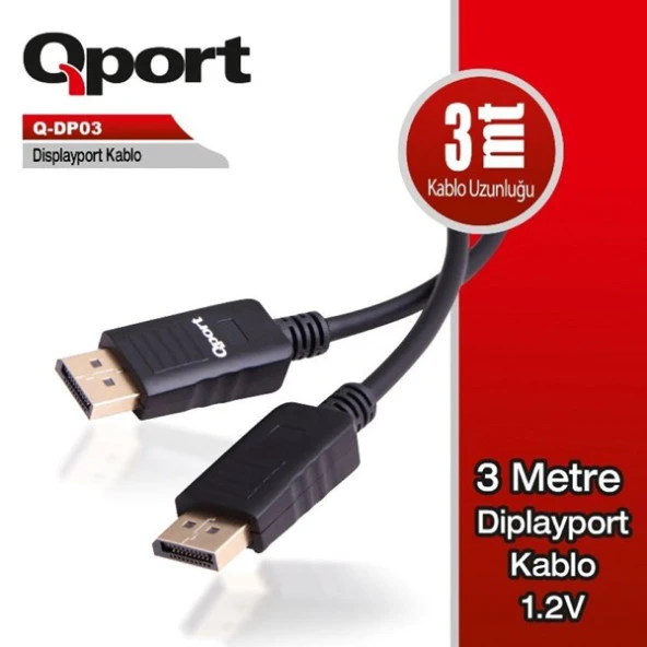 QPORT Q-DP03 3metre DP Kablo ürün görseli 1