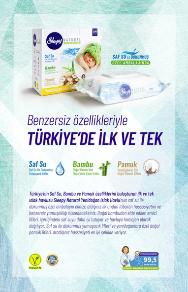 Sleepy Islak Havlu Mendil Pamuklu Yenidoğan Natural Bambu 40 Yaprak 12 Li Set+Bakım Örtüsü 2 Li Set - 5
