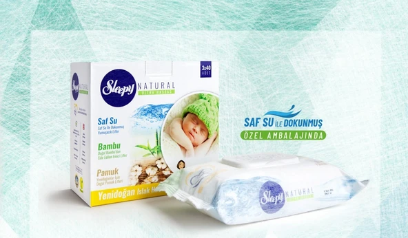 Sleepy Islak Havlu Mendil Pamuklu Yenidoğan Natural Bambu 40 Yaprak 12 Li Set+Bakım Örtüsü 2 Li Set - 4