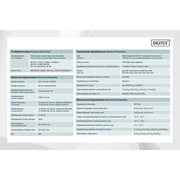 DIGITUS CAT6 Utp 23AWG Mor 500m Makara Saf Bakır Kablo 0.50mm DK-1613-VH-5 - Resim 4