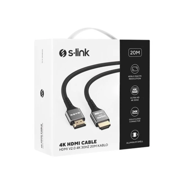 S-LINK SLX-HD4K20 20 Mt Metal v2.0 4K (4096*2160) 60Hz HDMI Kablo