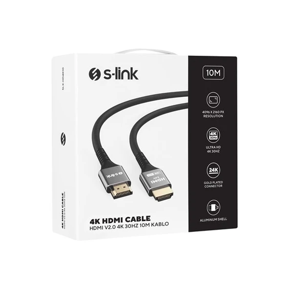 S-LINK SLX-HD4K10 10 Mt Metal v2.0 4K (4096*2160) 60Hz HDMI Kablo ürün görseli 1